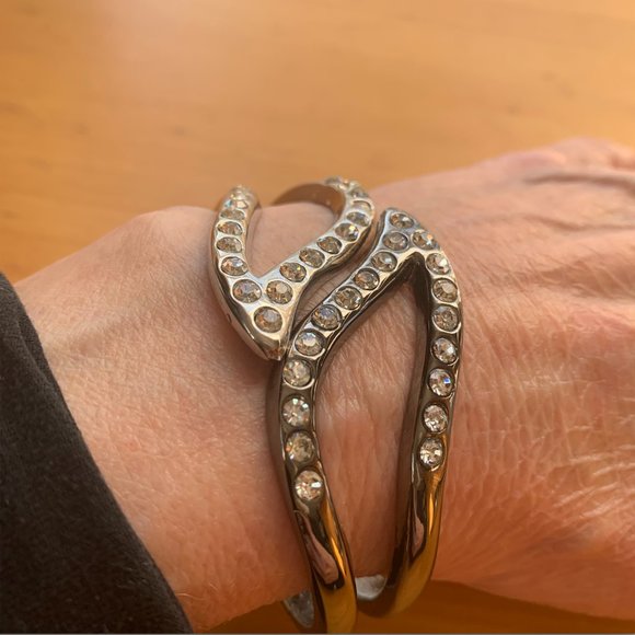 Rhinestone & Faux Silver Bracelet - Picture 11 of 12